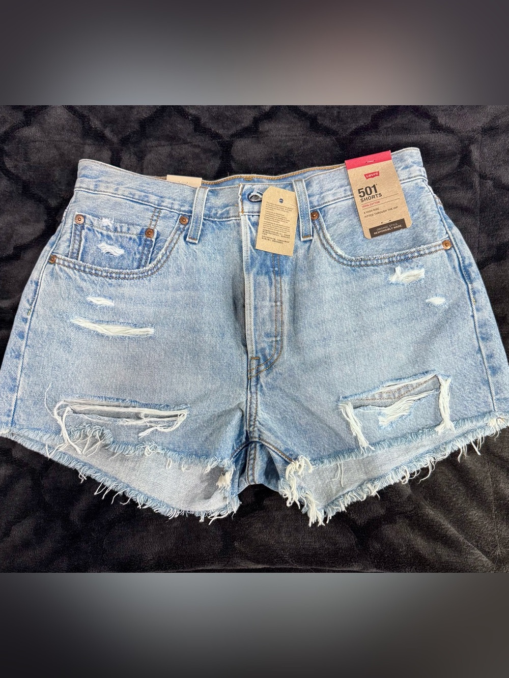 Levi's Light Blue Distressed High-Rise Jean Shorts- NWT